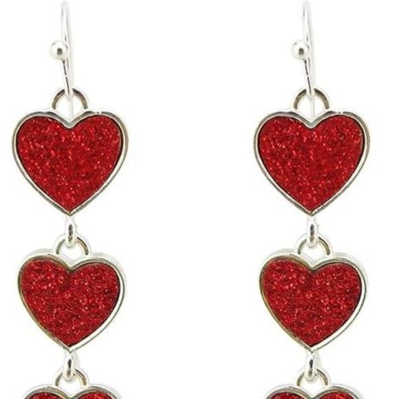 Heart Earrings Dangle Drop Dangling Ladies Girls Red Valentines Jewelry Gift - Picture 7 of 8
